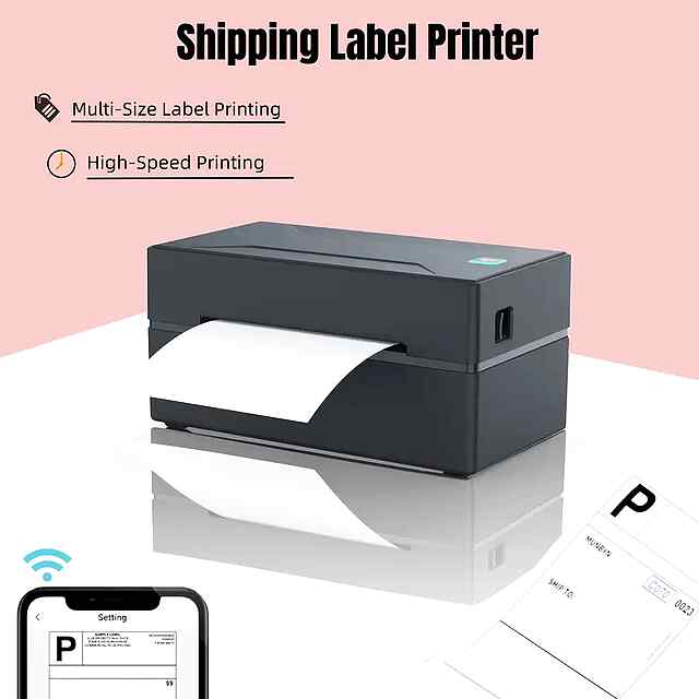 Бездротовий термопринтер етикеток (Чорний) з подарунками. Ідеальний для e-commerce та доставки!