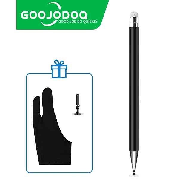 Стілус-перо 2в1 універсальний, чорний/білий, сумісний з Apple iPad, iPhone, Samsung та іншими планшетами. Запасна гумка в комплекті. Магнітне кріплення. Легкий.