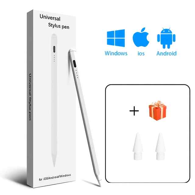 Стілус універсальний, Android IOS Windows - білий + 1 запасний наконечник.